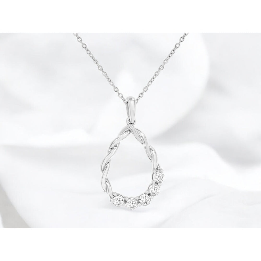 14K White Gold Open Teardrop Pendant with Prong-Set Round Diamonds - 0.29 Carat Total Diamond Weight - Royal Jewelry