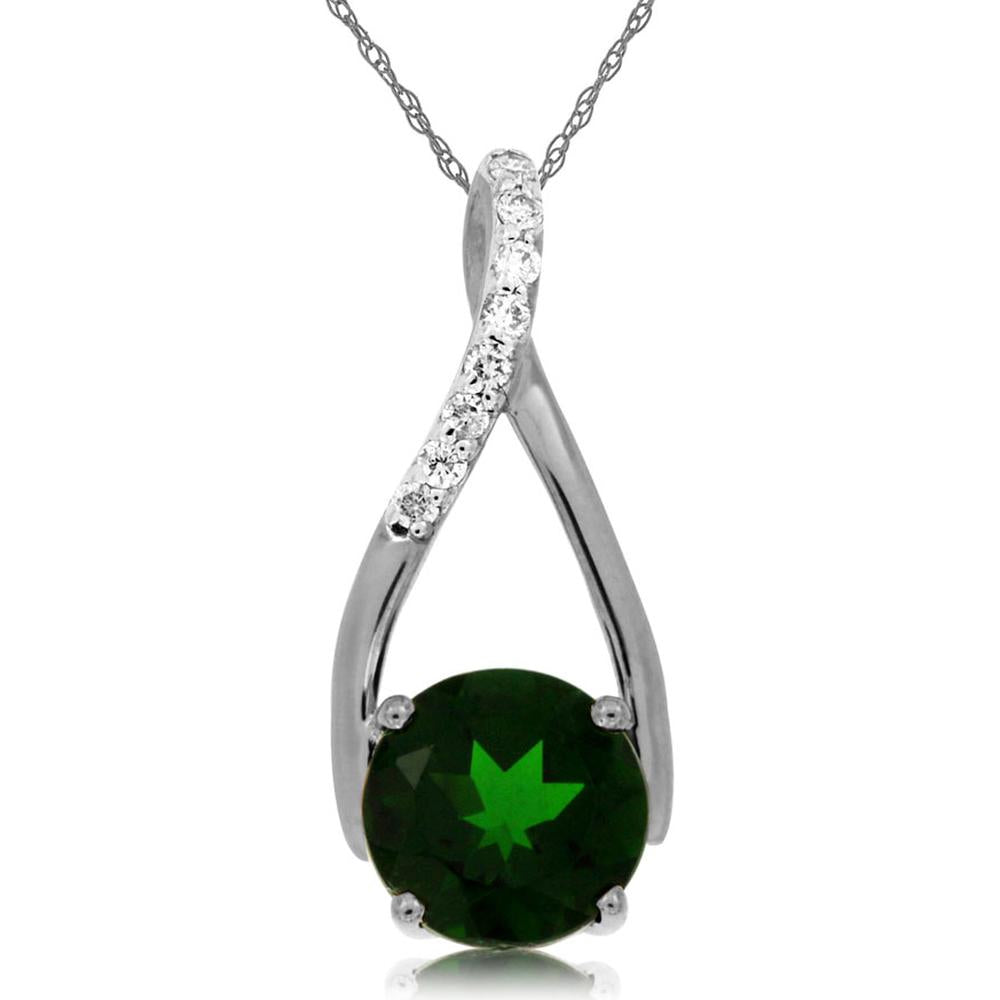 14K White Gold Open Teardrop Pendant with Round Green Russalite and Diamond Accents - 1.45 Carat Russalite & 0.05 Carat Total Diamond Weight - Royal Jewelry