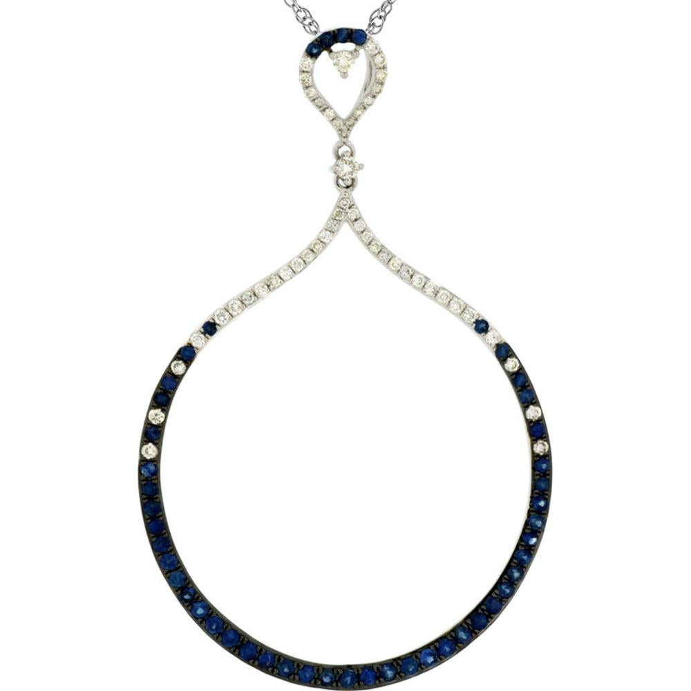 14K White Gold Open Teardrop Pendant with Round Sapphires and Round Diamonds - 0.73 Carat Total Sapphire Weight & 0.33 Carat Total Diamond Weight - Royal Jewelry