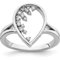 14K White Gold Open Teardrop Ring with Prong-Set Round Diamonds - 0.12 Carat Total Diamond Weight by 0