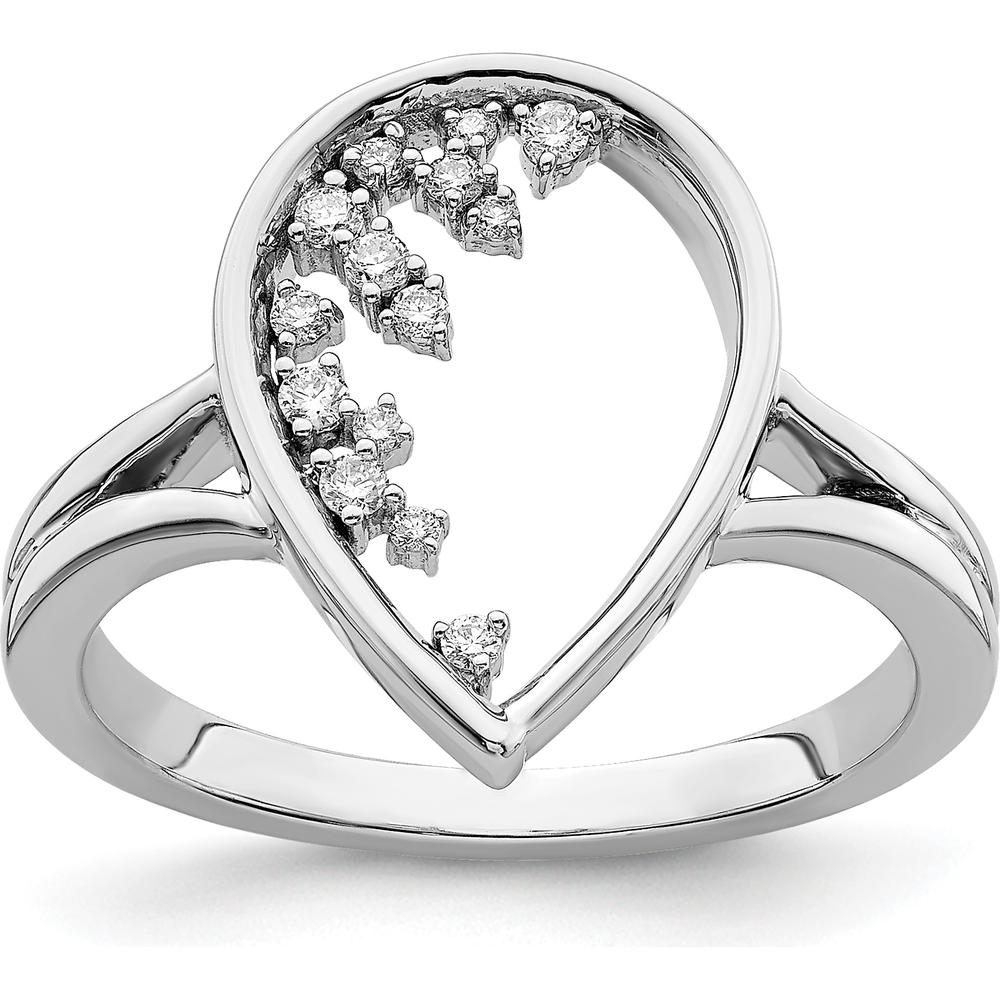 14K White Gold Open Teardrop Ring with Prong-Set Round Diamonds - 0.12 Carat Total Diamond Weight by 0
