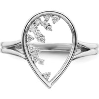 14K White Gold Open Teardrop Ring with Prong-Set Round Diamonds - 0.12 Carat Total Diamond Weight by 0