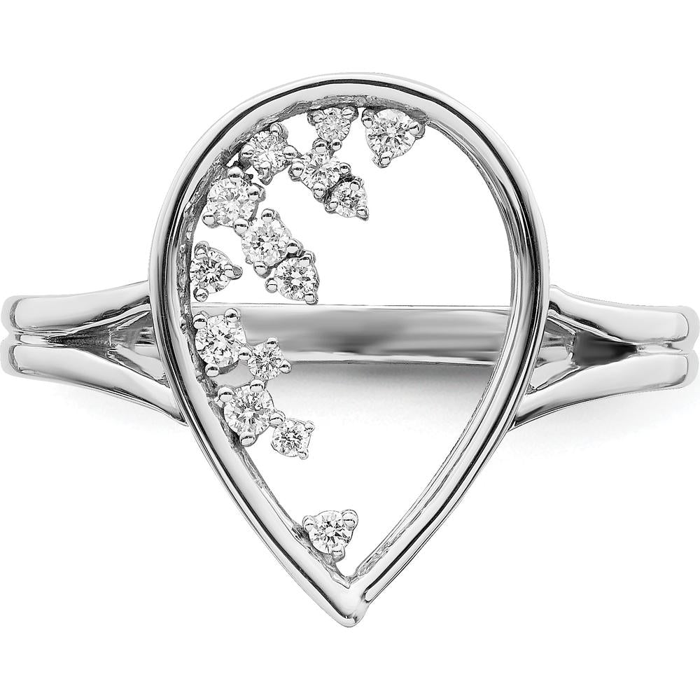 14K White Gold Open Teardrop Ring with Prong-Set Round Diamonds - 0.12 Carat Total Diamond Weight by 0