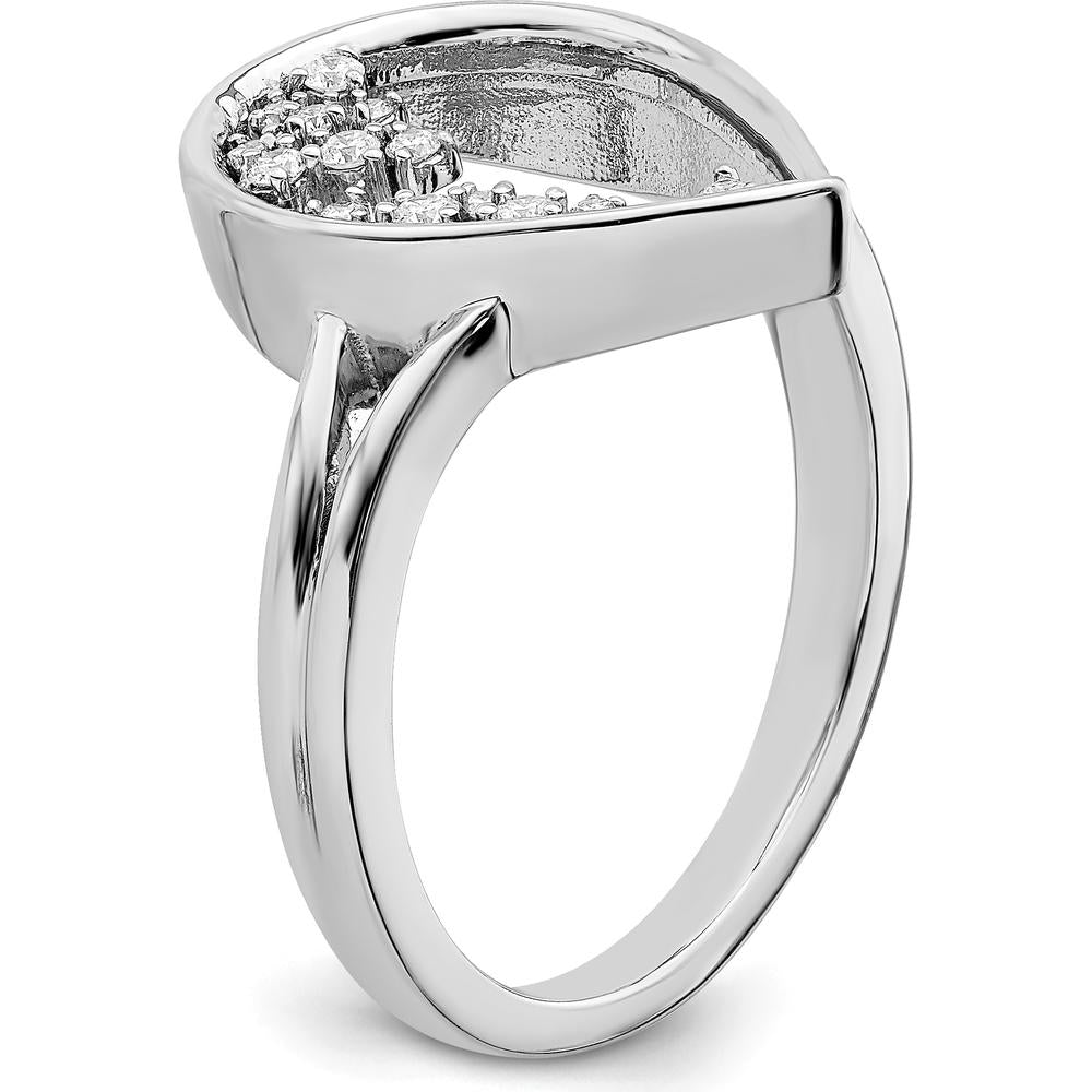 14K White Gold Open Teardrop Ring with Prong-Set Round Diamonds - 0.12 Carat Total Diamond Weight by 0