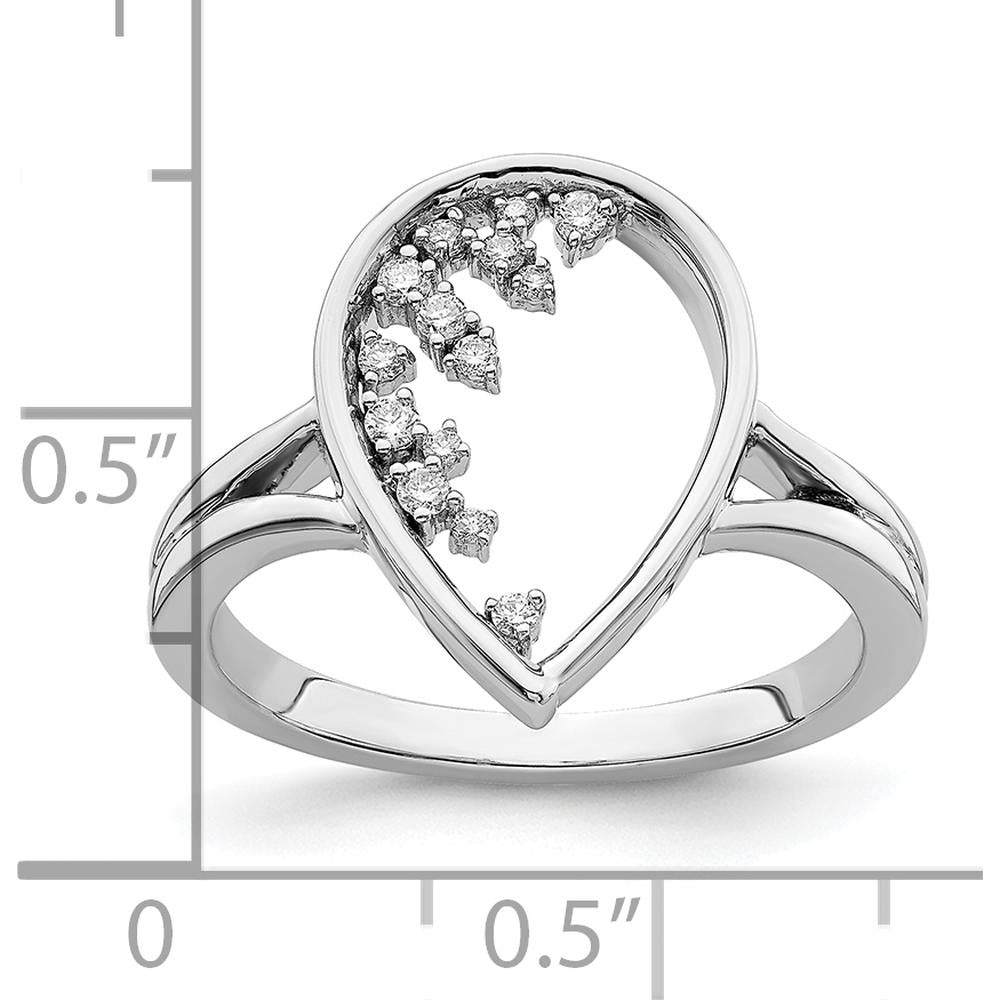 14K White Gold Open Teardrop Ring with Prong-Set Round Diamonds - 0.12 Carat Total Diamond Weight by 0