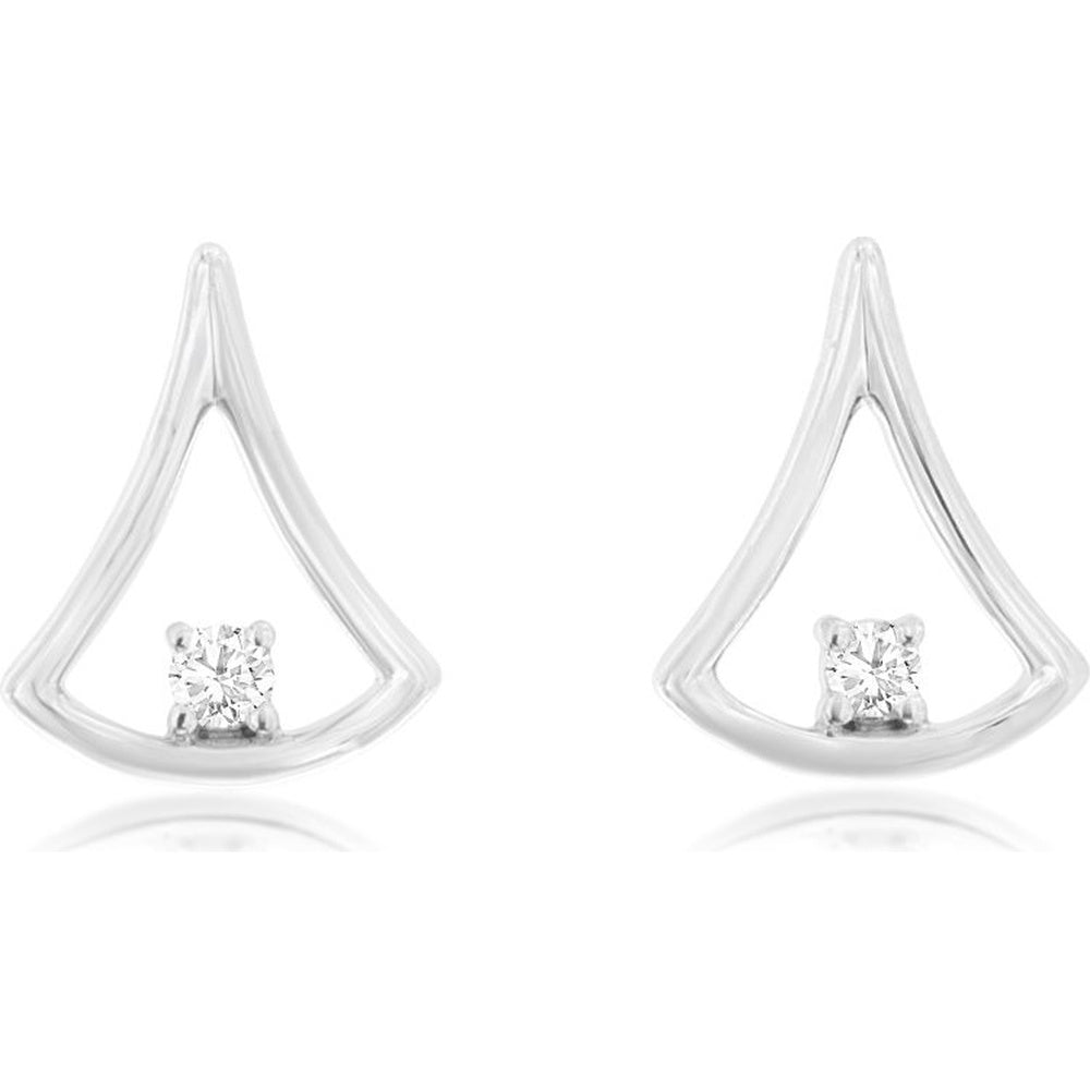 14K White Gold Open Teardrop Stud Earrings with Prong-Set Round Diamonds - 0.03 Carat Total Diamond Weight - Royal Jewelry
