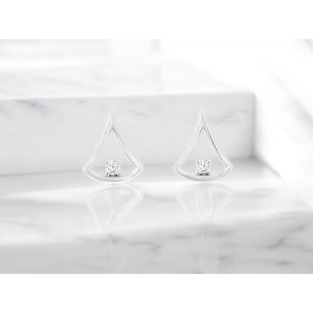 14K White Gold Open Teardrop Stud Earrings with Prong-Set Round Diamonds - 0.03 Carat Total Diamond Weight - Royal Jewelry