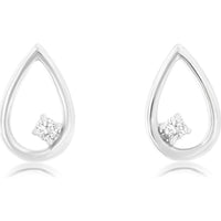 14K White Gold Open Teardrop Stud Earrings with Prong-Set Round Diamonds - 0.03 Carat Total Diamond Weight - Royal Jewelry