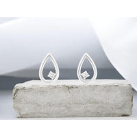 14K White Gold Open Teardrop Stud Earrings with Prong-Set Round Diamonds - 0.03 Carat Total Diamond Weight - Royal Jewelry