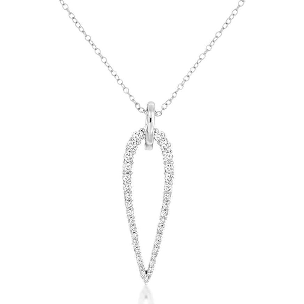 14K White Gold Open V-Shape Diamond Pendant with Prong Set Round Diamonds - 0.50 Carat Total Weight - Royal Jewelry