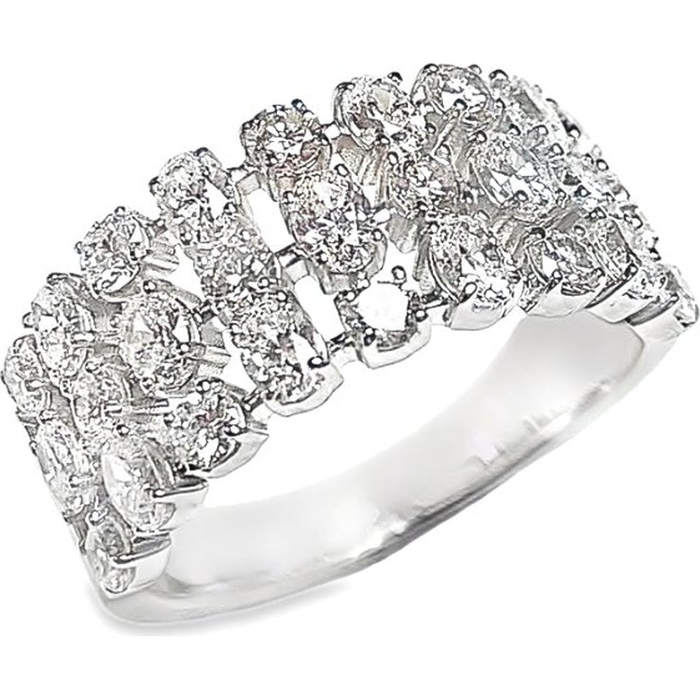 14K White Gold Open-Work Fashion Ring with Prong-Set Round Diamonds - 1.88 Carat Total Diamond Weight by Auriventus