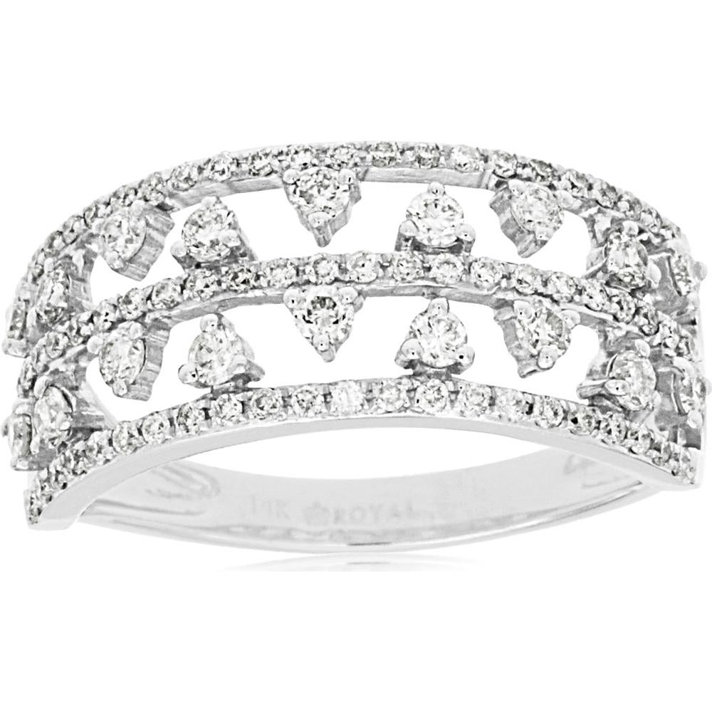 14K White Gold Openwork Band Ring with Pear Shape and Pavé Set Diamonds - 0.66 Carat Total Diamond Weight - Royal Jewelry