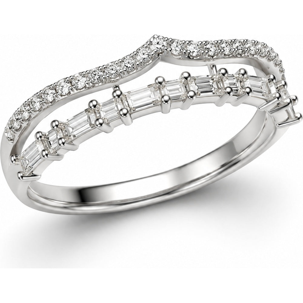14K White Gold Openwork Fashion Ring with Round and Baguette Diamonds - 0.43 Carat Total Diamond Weight by Auriventus