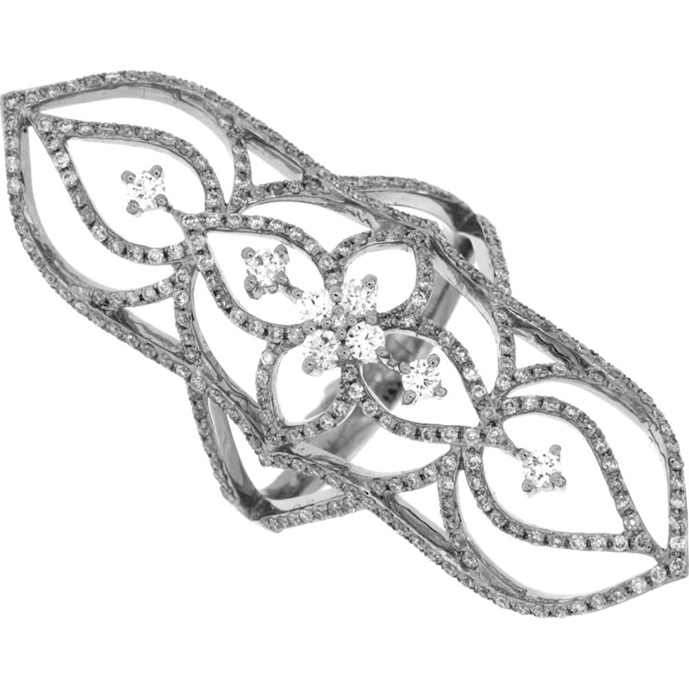 14K White Gold Openwork Floral Diamond Ring with Round Diamonds - 1.03 Carat Total Diamond Weight - Royal Jewelry