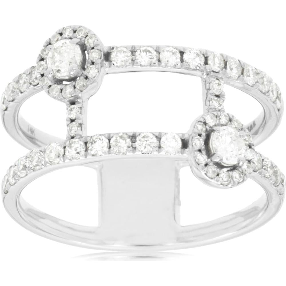 14K White Gold Openwork Multi-Row Diamond Wedding Band with Halo-Set Round Brilliant Cut Diamonds - 0.73 Carat Total Diamond Weight - Royal Jewelry