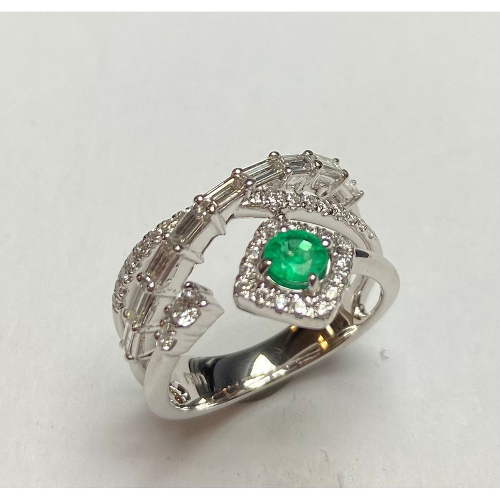 14K White Gold Organic Bypass Semi Mount Ring with Baguette and Round Diamonds - 0.76 Carat Total Diamond Weight by Auriventus