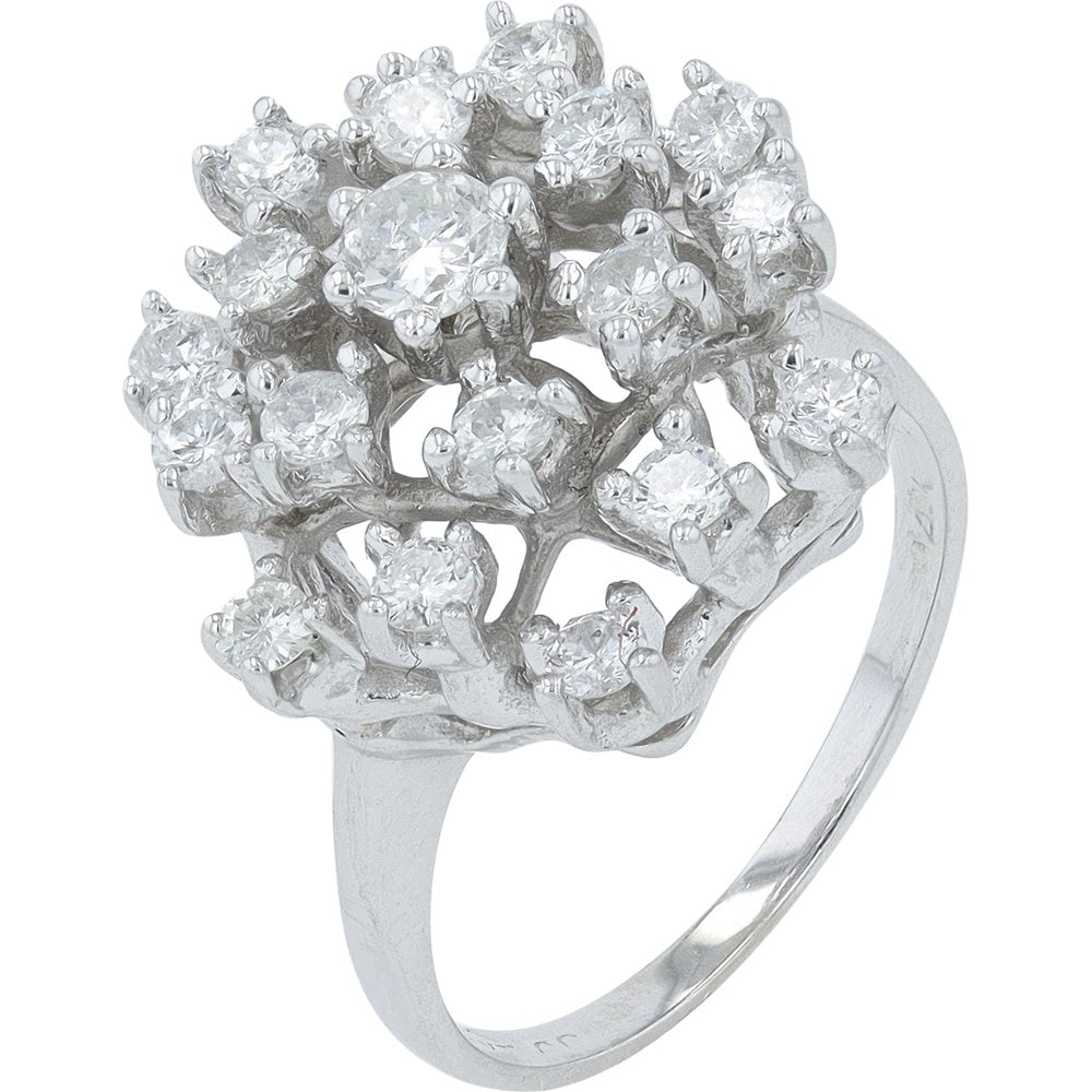 14K White Gold Organic Cluster Ring with Round Brilliant-Cut Diamonds - 1.00 Carat Total Diamond Weight