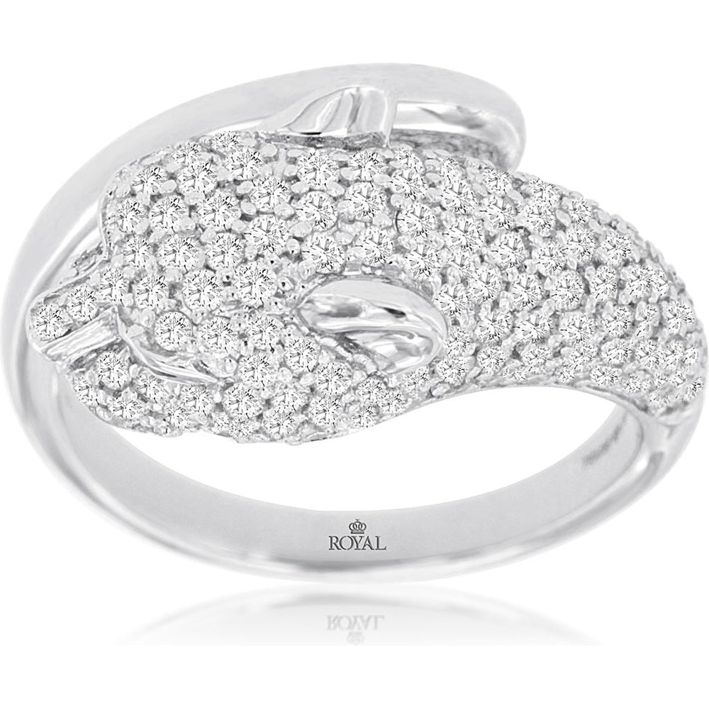 14K White Gold Organic Pave Ring with Round Diamonds - 1.25 Carat Total Diamond Weight - Royal Jewelry