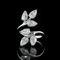 14K White Gold Organic Vine Ring with Pear-Shape Lab Diamonds in Prong Settings - 3.07 Carats Total Diamond Weight - Covaloro Fine Jewelry