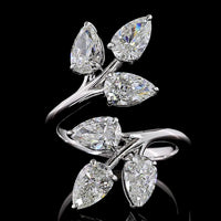 14K White Gold Organic Vine Ring with Pear-Shape Lab Diamonds in Prong Settings - 3.07 Carats Total Diamond Weight - Covaloro Fine Jewelry