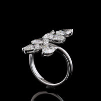 14K White Gold Organic Vine Ring with Pear-Shape Lab Diamonds in Prong Settings - 3.07 Carats Total Diamond Weight - Covaloro Fine Jewelry