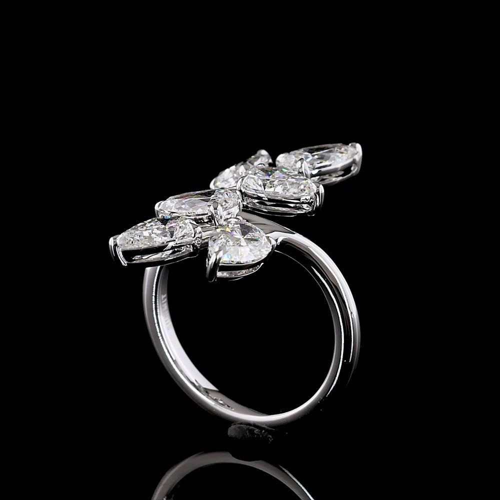 14K White Gold Organic Vine Ring with Pear-Shape Lab Diamonds in Prong Settings - 3.07 Carats Total Diamond Weight - Covaloro Fine Jewelry