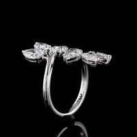 14K White Gold Organic Vine Ring with Pear-Shape Lab Diamonds in Prong Settings - 3.07 Carats Total Diamond Weight - Covaloro Fine Jewelry