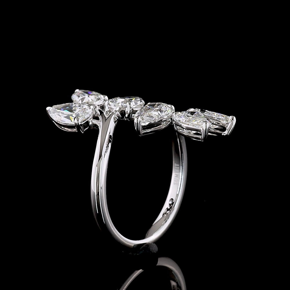 14K White Gold Organic Vine Ring with Pear-Shape Lab Diamonds in Prong Settings - 3.07 Carats Total Diamond Weight - Covaloro Fine Jewelry