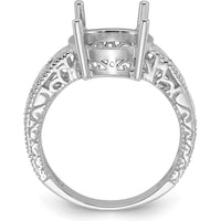 14K White Gold Oval 12x10mm Ring Mounting with 0.02 Carat Diamond Accents and Milgrain Detail by Monteluci Fine Jewelry