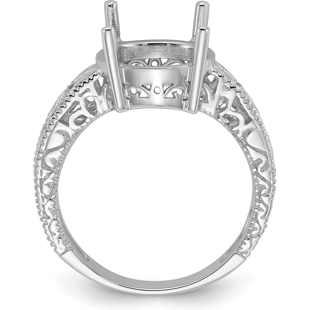 14K White Gold Oval 12x10mm Ring Mounting with 0.02 Carat Diamond Accents and Milgrain Detail by Monteluci Fine Jewelry