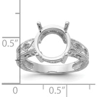 14K White Gold Oval 12x10mm Ring Mounting with 0.02 Carat Diamond Accents and Milgrain Detail by Monteluci Fine Jewelry