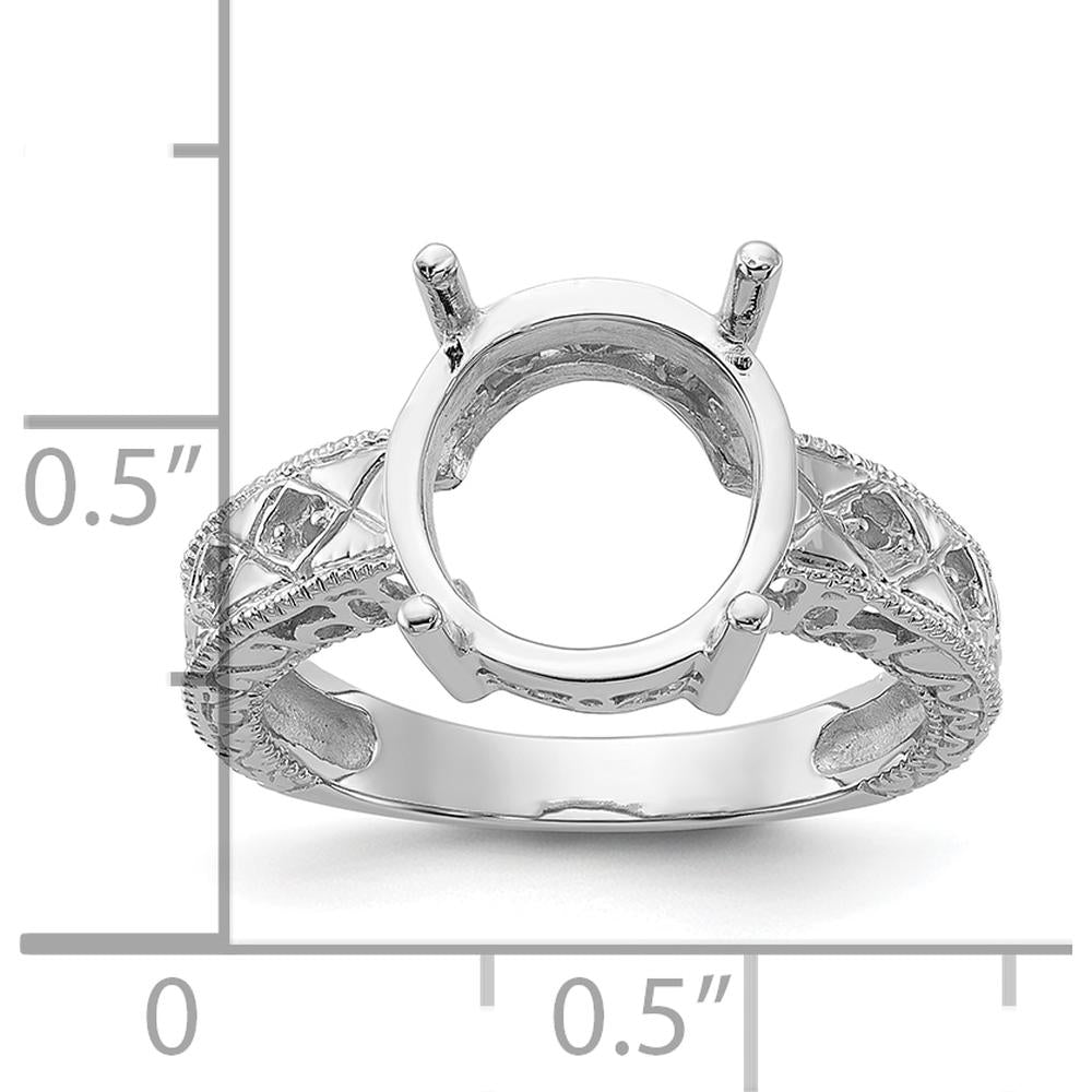 14K White Gold Oval 12x10mm Ring Mounting with 0.02 Carat Diamond Accents and Milgrain Detail by Monteluci Fine Jewelry