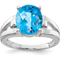 14K White Gold Oval 4.40 Carat Swiss Blue Topaz Checkerboard Cut Ring by Monteluci Fine Jewelry