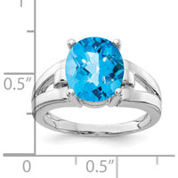14K White Gold Oval 4.40 Carat Swiss Blue Topaz Checkerboard Cut Ring by Monteluci Fine Jewelry