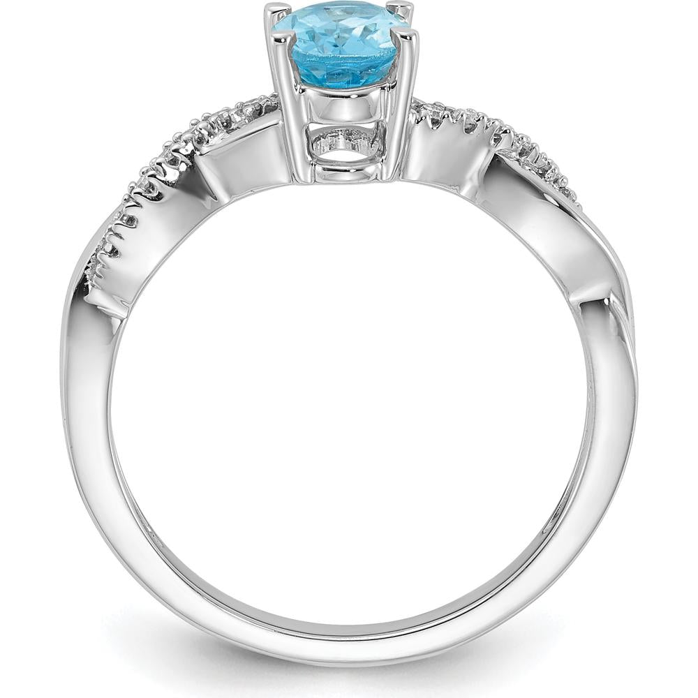 14K White Gold Oval 7x5mm Blue Topaz and Diamond Crossover Ring with 14 Round Diamonds - December Birthstone by 0