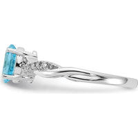 14K White Gold Oval 7x5mm Blue Topaz and Diamond Crossover Ring with 14 Round Diamonds - December Birthstone by 0