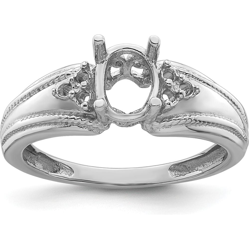 14K White Gold Oval 7x5mm Gemstone and 0.08 Carat Diamond Ring Mounting by Monteluci Fine Jewelry