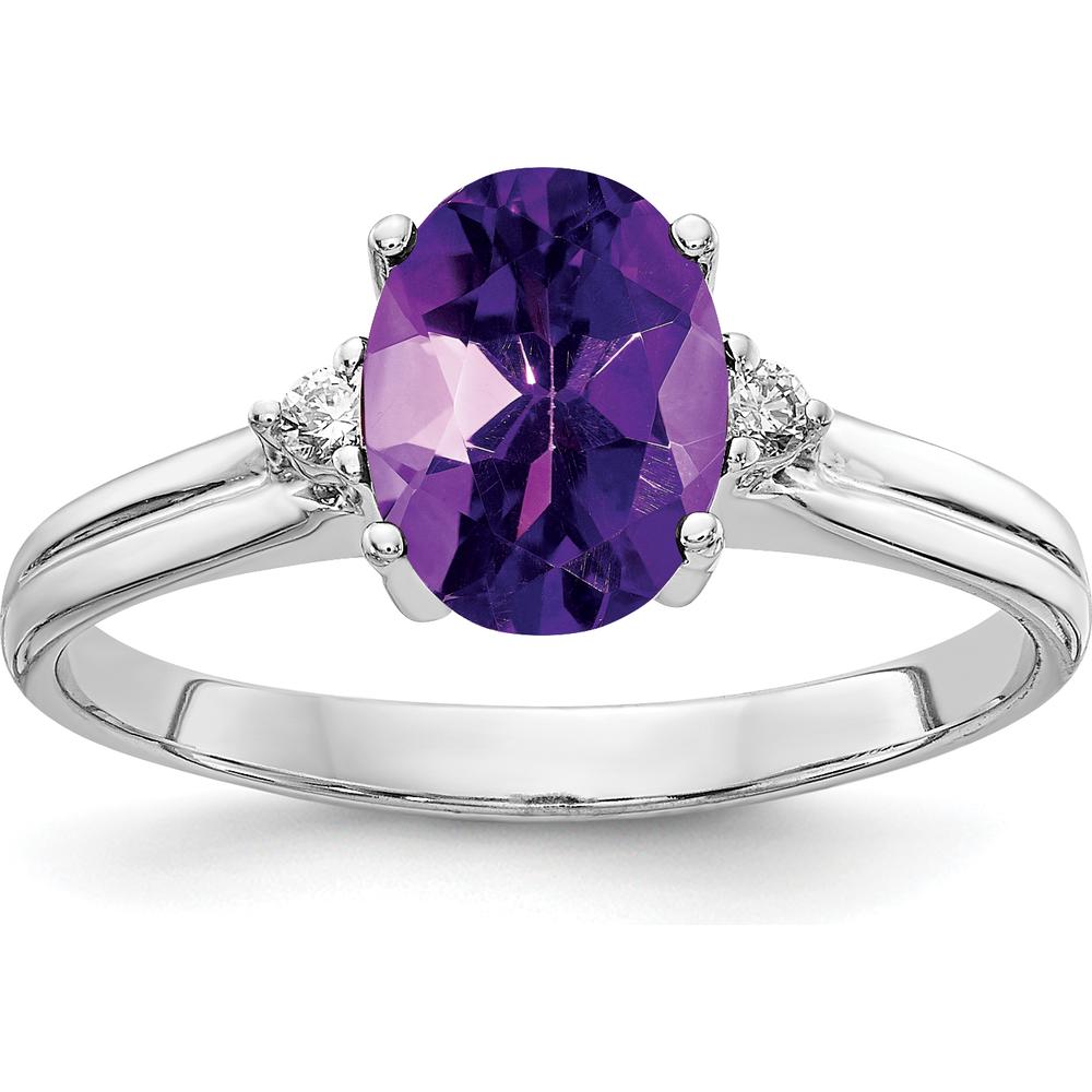 14K White Gold Oval Amethyst and Diamond Accent Ring - 1.07 Carat Total Gem Weight by Monteluci Fine Jewelry