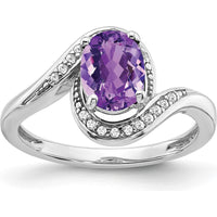 14K White Gold Oval Amethyst and Diamond Bypass Ring - 1.11 Carat Amethyst, 0.05 Carat Total Diamond Weight by 0