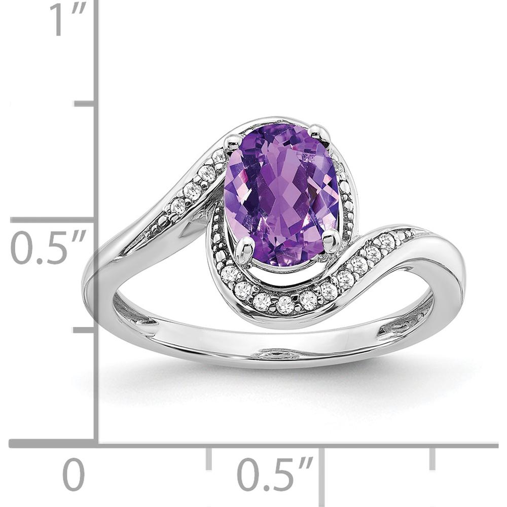 14K White Gold Oval Amethyst and Diamond Bypass Ring - 1.11 Carat Amethyst, 0.05 Carat Total Diamond Weight by 0