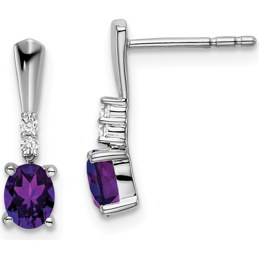 14K White Gold Oval Amethyst and Diamond Dangle Earrings - 0.35 Carat Amethyst, 0.01 Carat Diamond Total Weight by Oro Pregiato