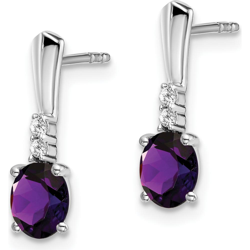 14K White Gold Oval Amethyst and Diamond Dangle Earrings - 0.35 Carat Amethyst, 0.01 Carat Diamond Total Weight by Oro Pregiato
