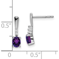 14K White Gold Oval Amethyst and Diamond Dangle Earrings - 0.35 Carat Amethyst, 0.01 Carat Diamond Total Weight by Oro Pregiato
