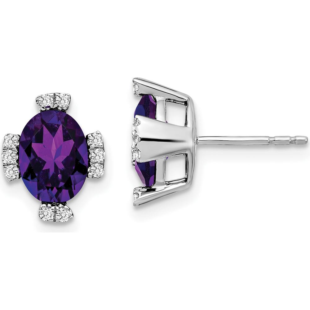 14K White Gold Oval Amethyst and Diamond Halo Earrings - 1.07 Carat Total Amethyst Weight, 0.008 Carat Total Diamond Weight by Monteluci Fine Jewelry