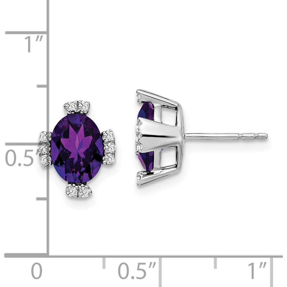 14K White Gold Oval Amethyst and Diamond Halo Earrings - 1.07 Carat Total Amethyst Weight, 0.008 Carat Total Diamond Weight by Monteluci Fine Jewelry