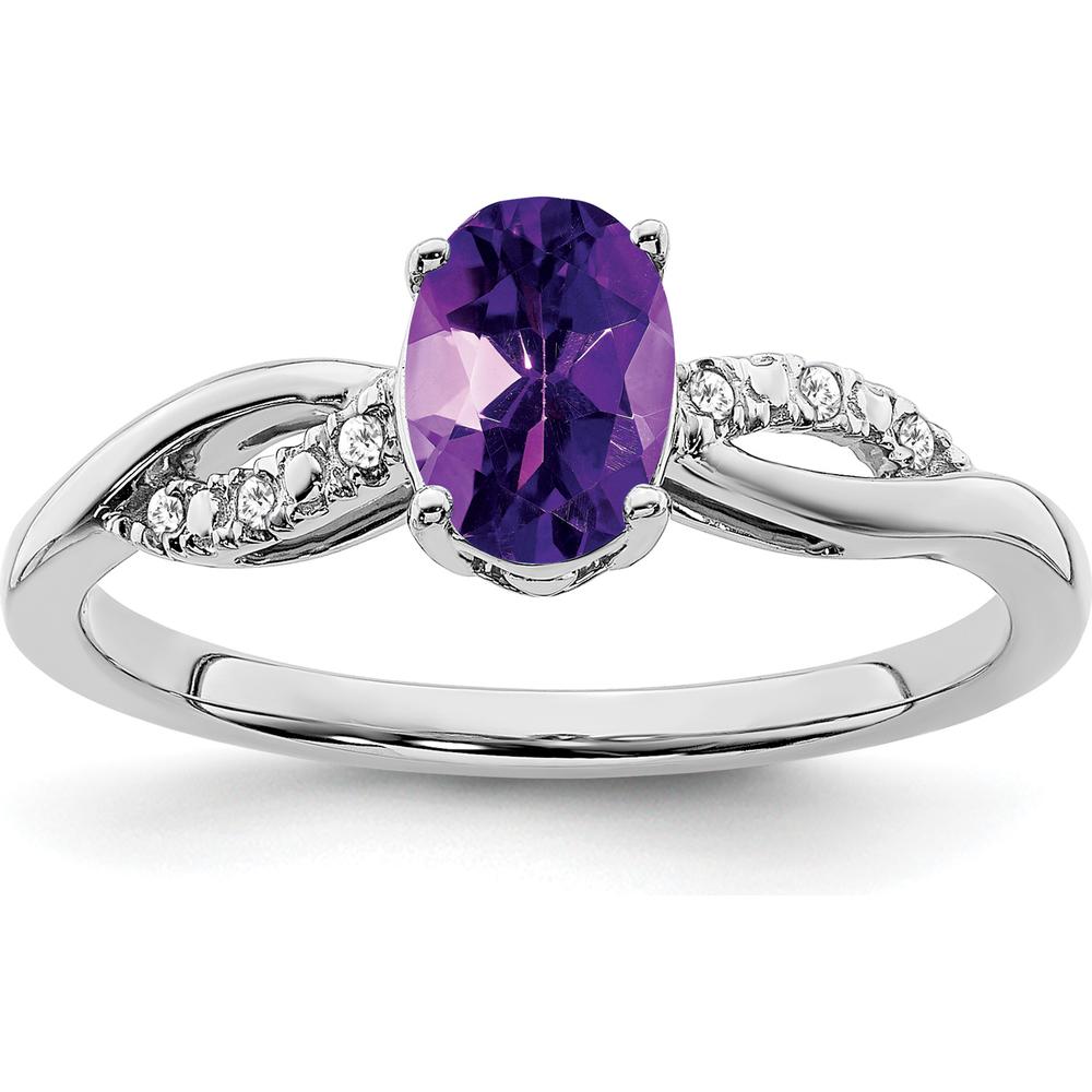 14K White Gold Oval Amethyst and Diamond Ring - 0.714 Carat Amethyst, 0.048 Carat Total Diamond Weight by 0