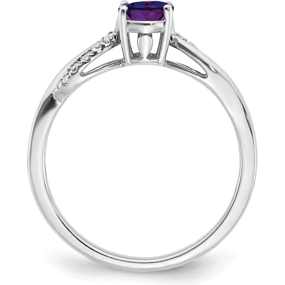 14K White Gold Oval Amethyst and Diamond Ring - 0.714 Carat Amethyst, 0.048 Carat Total Diamond Weight by 0