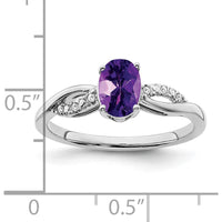 14K White Gold Oval Amethyst and Diamond Ring - 0.714 Carat Amethyst, 0.048 Carat Total Diamond Weight by 0