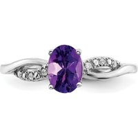 14K White Gold Oval Amethyst and Diamond Ring - 0.714 Carat Amethyst, 0.048 Carat Total Diamond Weight by 0