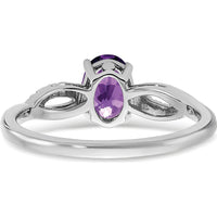 14K White Gold Oval Amethyst and Diamond Ring - 0.714 Carat Amethyst, 0.048 Carat Total Diamond Weight by 0